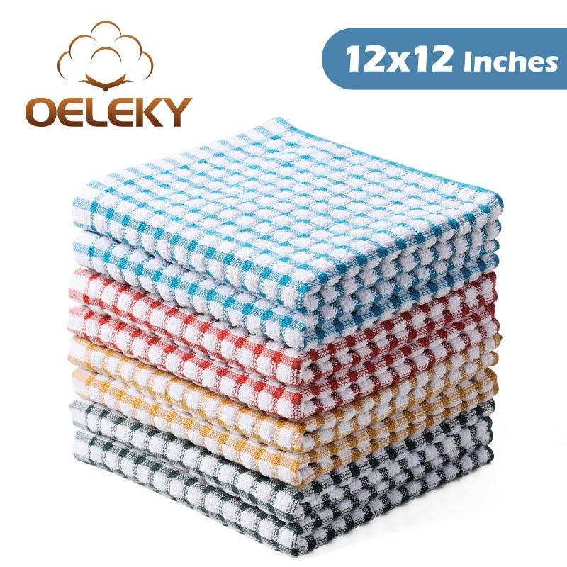 Oeleky مناشف مطبخ قطنية 100% من أوليكي لغسل الأطباق، مقاس 12×12 بوصة، عبوة من 8 قطع مناشف مطبخ ماصة، سريعة الجفاف - Image 2